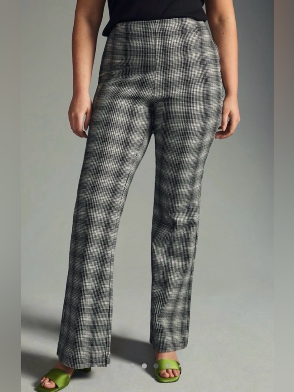 Anthropologie Maeve Pull On Flare Pants High Rise Plaid Size L Retro Festival